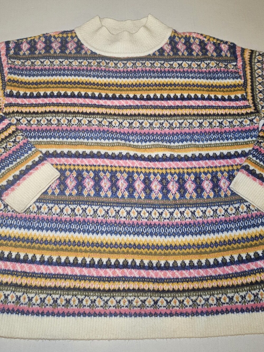 Talbots Womens Fair Isle Sweater Size Large Mock Neck Pullover Multicolor
